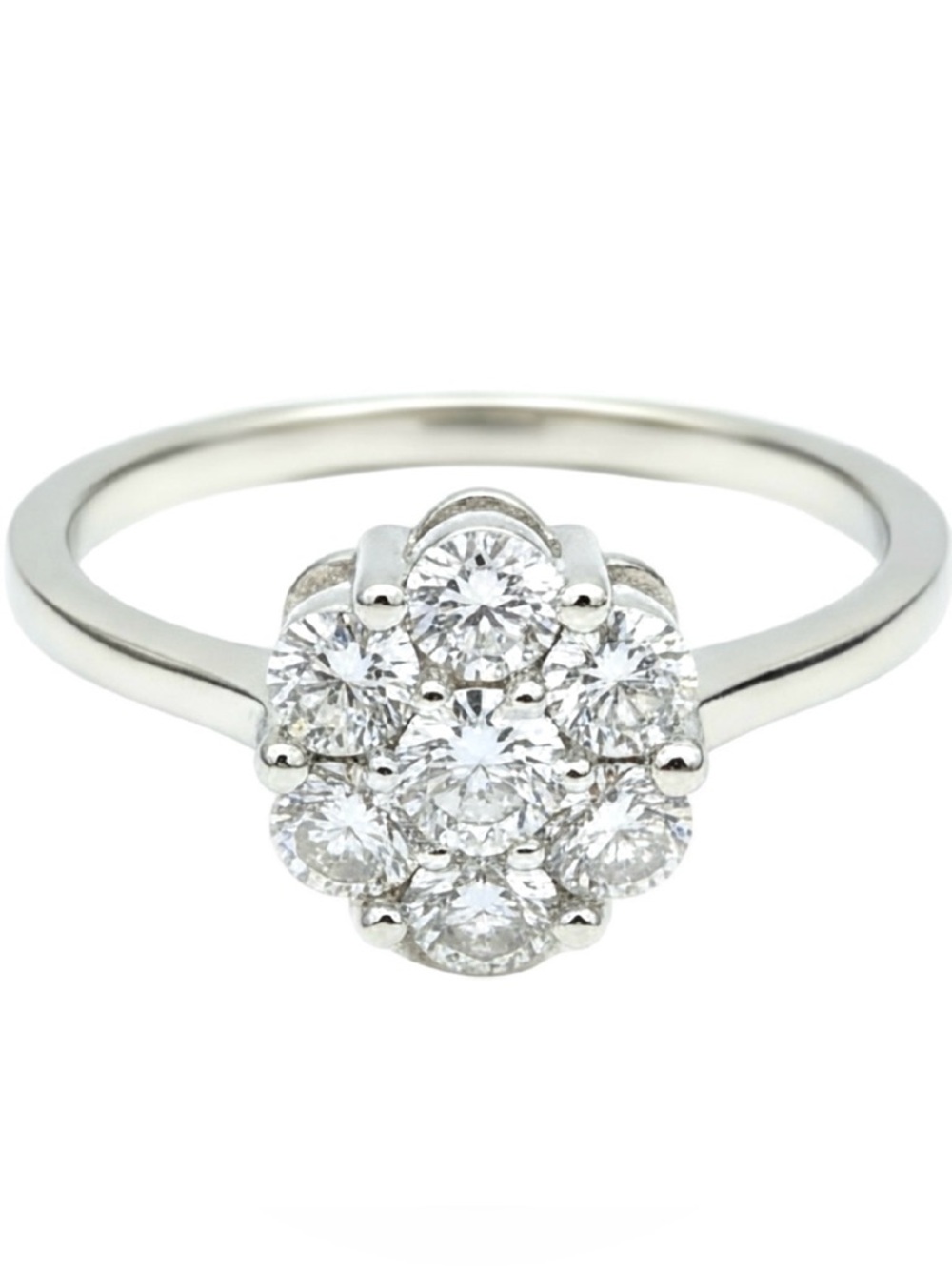 Moissanite Cluster Floral Ring Vintage Style in 925 Sterling Silver NWT Size 9